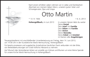 Anzeige von Otto Martin von MGO