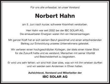 Anzeige von Norbert Hahn von MGO