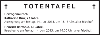 Anzeige von Totentafel vom 13.06.2013 von MGO