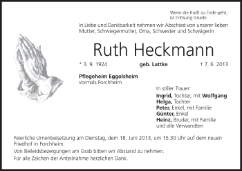Anzeige von Ruth Heckmann von MGO
