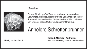 Anzeige von Annelore Schrettenbrunner von MGO