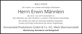 Anzeige von Erwin Männlein von MGO