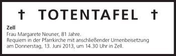Anzeige von Totentafel vom 13.06.2013 von MGO