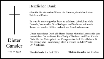 Anzeige von Dieter Gansler von MGO