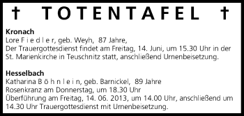 Anzeige von Totentafel vom 13.06.2013 von MGO