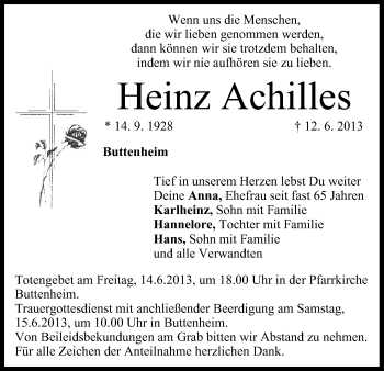 Anzeige von Heinz Achilles von MGO