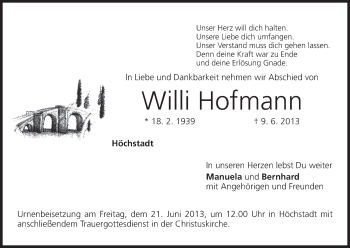 Anzeige von Willi Hofmann von MGO