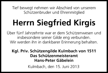 Anzeige von Siegfried Kirgis von MGO