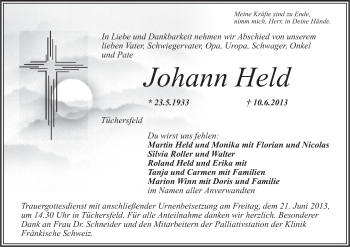 Anzeige von Johann Held von MGO
