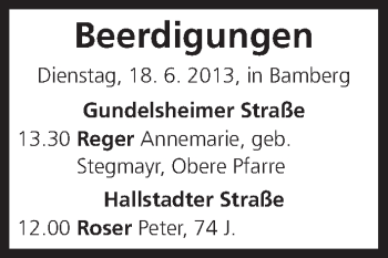 Anzeige von Beerdigung vom 18.06.2013 von MGO