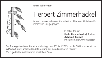 Anzeige von Herbert Zimmerhackel von MGO