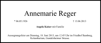 Anzeige von Annemarie Reger von MGO