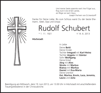 Anzeige von Rudolf Schubert von MGO