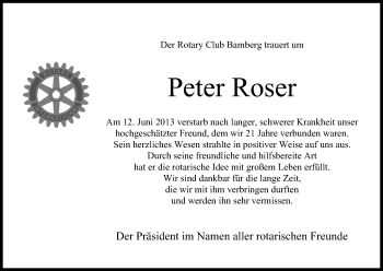 Anzeige von Peter Roser von MGO