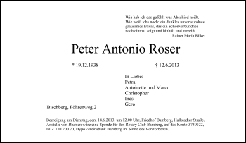 Anzeige von Peter Antonio Roser von MGO