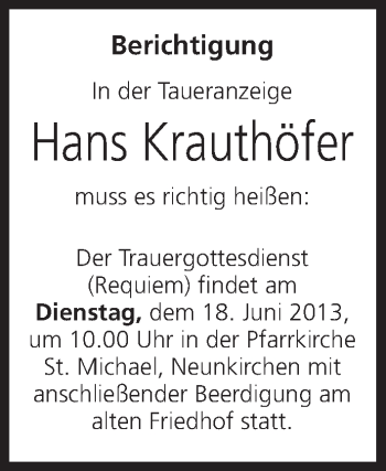 Anzeige von Hans Krauthöfer von MGO