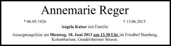 Anzeige von Annemarie Reger von MGO