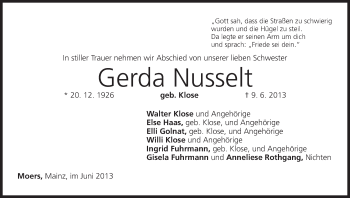 Anzeige von Gerda Nusselt von MGO