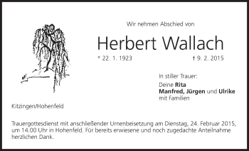 Anzeige von Herbert Wallach von MGO