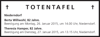 Anzeige von Totentafel vom 24.01.2015 von MGO