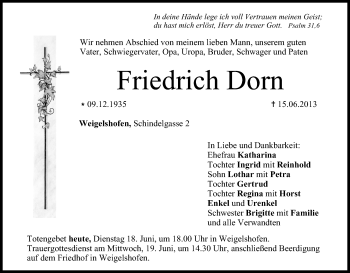 Anzeige von Friedrich Dorn von MGO