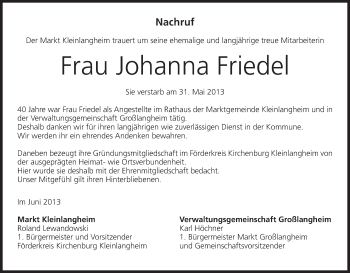 Anzeige von Johanna Friedel von MGO