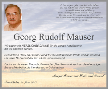 Anzeige von Georg Rudolf Mauser von MGO