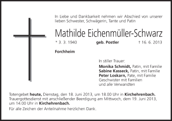 Anzeige von Mathilde Eichenmüller-Schwarz von MGO