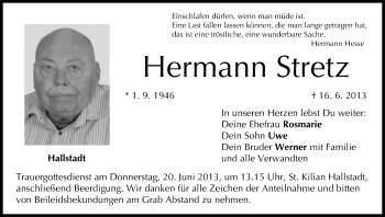 Anzeige von Hermann Stretz von MGO
