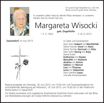 Anzeige von Margareta Wisocki von MGO