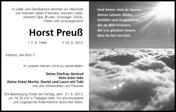 Anzeige von Horst Preuß von MGO