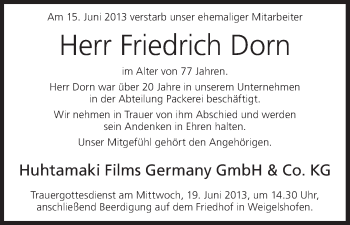 Anzeige von Friedrich Dorn von MGO