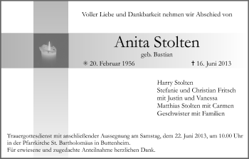 Anzeige von Anita Stolten von MGO