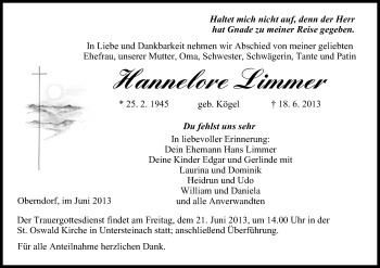 Anzeige von Hannelore Limmer von MGO