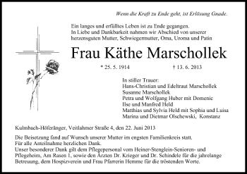Anzeige von Käthe Marschollek von MGO