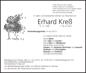 Anzeige von Erhard Kreß von MGO