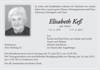 Anzeige von Elisabeth Keß von MGO