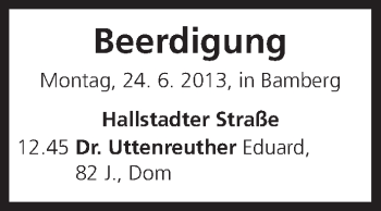 Anzeige von Beerdigung vom 24.06.2013 von MGO