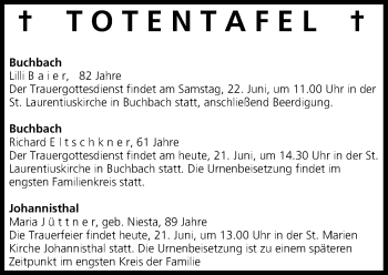 Anzeige von Totentafel vom 21.06.2013 von MGO