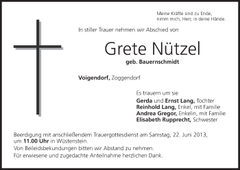 Anzeige von Grete Nützel von MGO