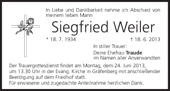 Anzeige von Siegfried Weiler von MGO