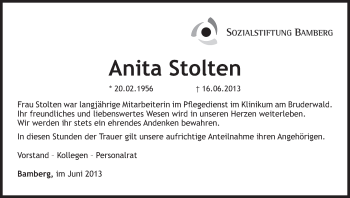 Anzeige von Anita Stolten von MGO
