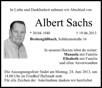 Anzeige von Albert Sachs von MGO