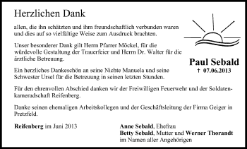 Anzeige von Paul Sebald von MGO