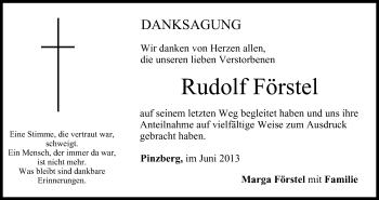 Anzeige von Rudolf Förstel von MGO