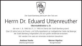 Anzeige von Eduard Uttenreuther von MGO