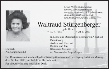 Anzeige von Waltraud Stürzenberger von MGO