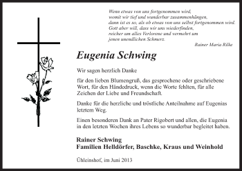 Anzeige von Eugenia Schwing von MGO