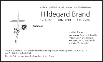 Anzeige von Hildegard Brand von MGO
