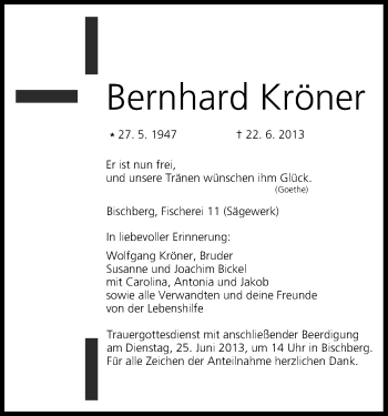 Anzeige von Bernhard Kröner von MGO